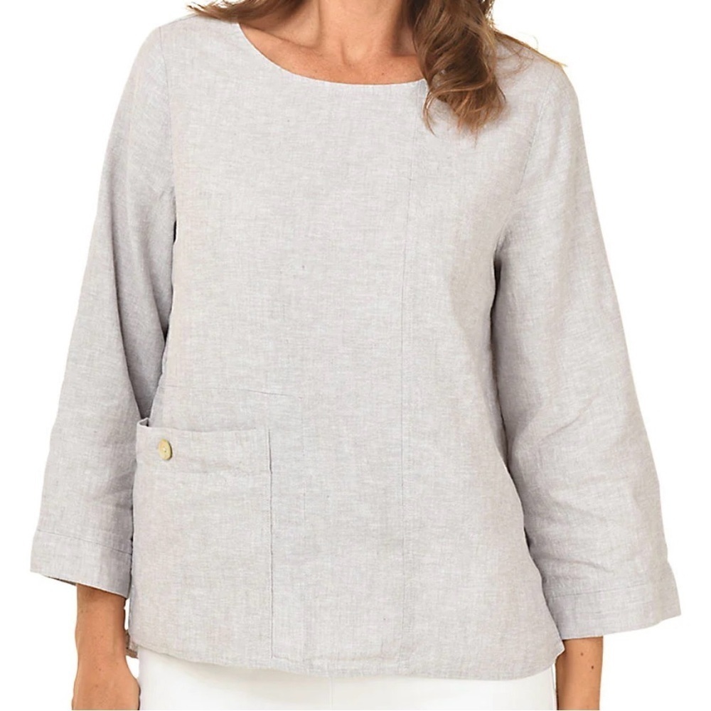 Habitat 41520 Pocket Pullover Top Linen Blend SZ XLarge Gull Lagenlook NWT